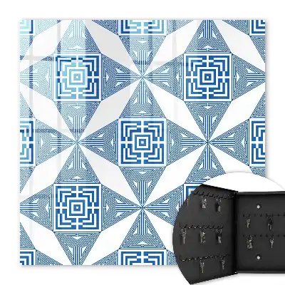 Geometric Pattern Wall Mounted Key Cabinet in Blue with Squares