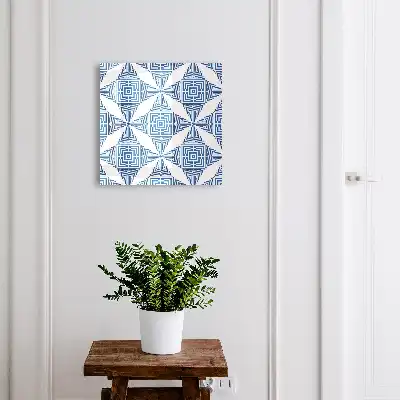 Geometric Pattern Wall Mounted Key Cabinet in Blue with Squares