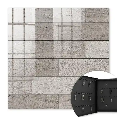 Wall mounted key box Gray wood symmetrical composition