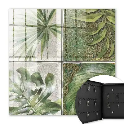 Wall mounted key box Plant tiles with a watercolor accent