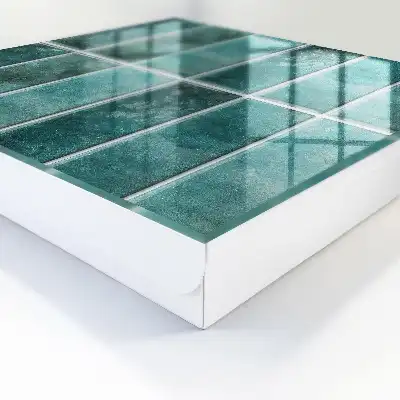 Wall mounted key cabinet Turquoise tiles enrich the space