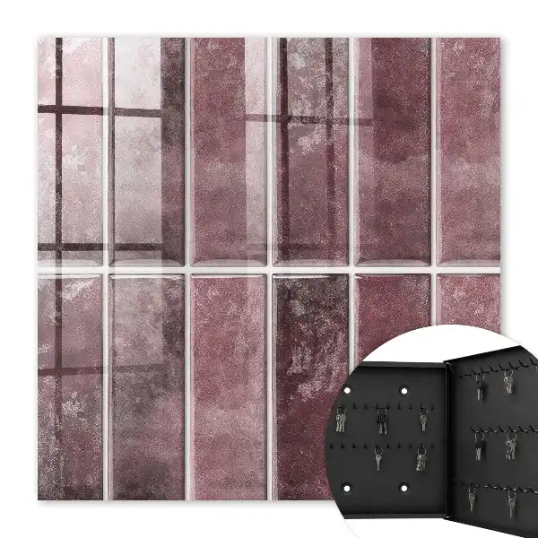 Wall mounted key cabinet Burgundy tiles with an elegant texture