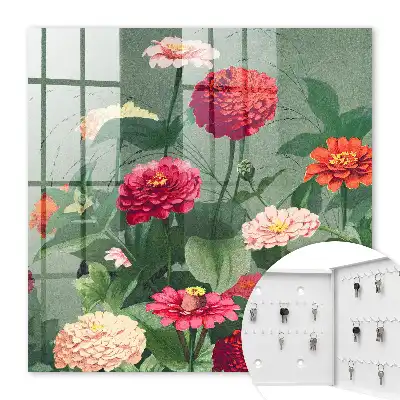 Decorative key box A blooming garden surrounded by greenery