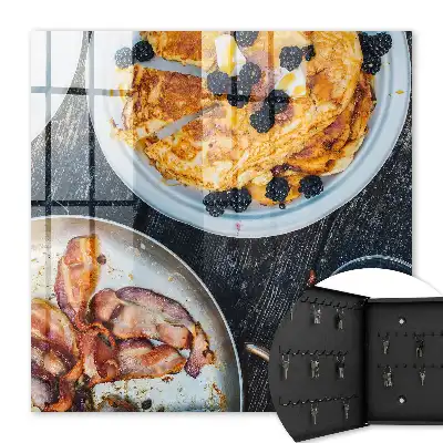 Wall mounted key box Homemade breakfast with bacon on wood