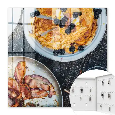 Wall mounted key box Homemade breakfast with bacon on wood