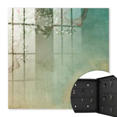Key box for home A blooming tree on a turquoise background