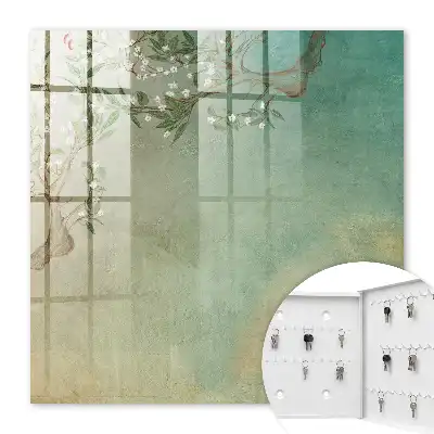 Key box for home A blooming tree on a turquoise background