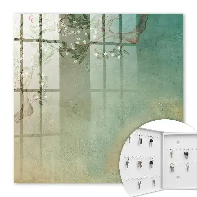 Key box for home A blooming tree on a turquoise background