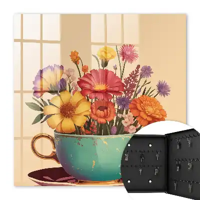 Key box for home Flowers in a cup on a beige background