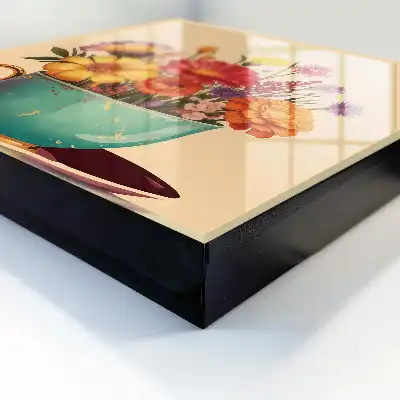 Key box for home Flowers in a cup on a beige background