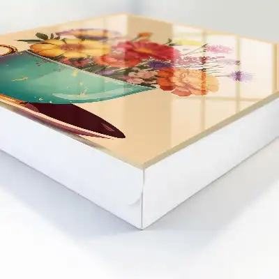Key box for home Flowers in a cup on a beige background