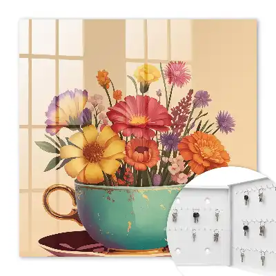 Key box for home Flowers in a cup on a beige background