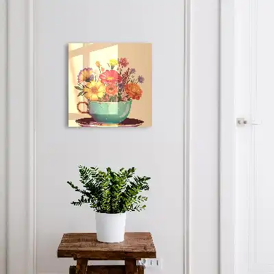 Key box for home Flowers in a cup on a beige background