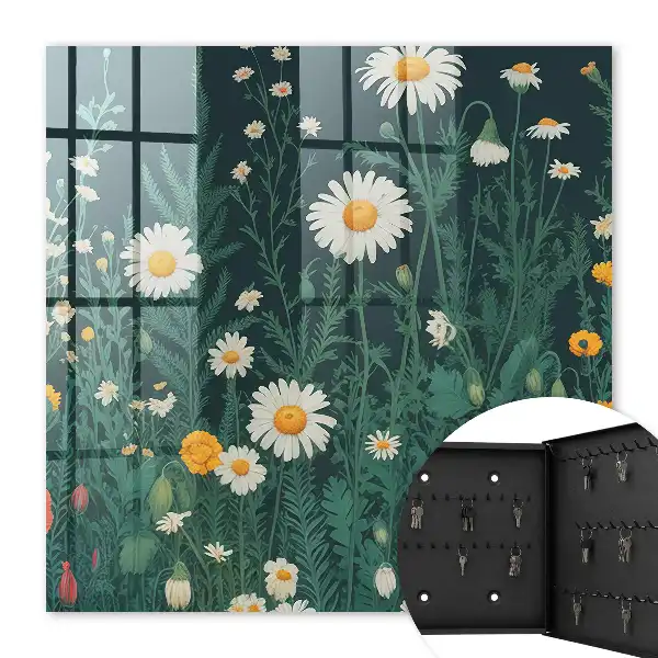 Key cabinet Flower meadow navy blue background