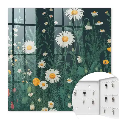 Key cabinet Flower meadow navy blue background