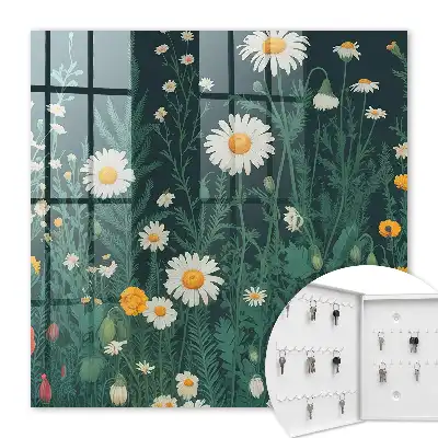 Key cabinet Flower meadow navy blue background