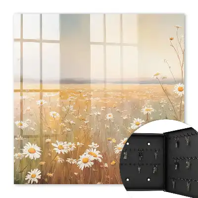 Wall mounted key box The flower meadow of daisies calms down