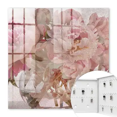 Wall mounted key box Romantic flowers in a clear vase
