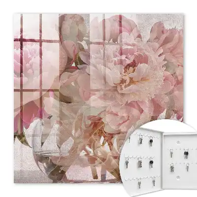 Wall mounted key box Romantic flowers in a clear vase