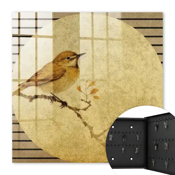 Decorative key box Cream colored bird