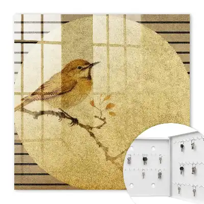 Decorative key box Cream colored bird