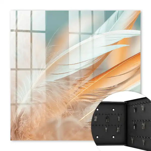 Wall mounted key box Pastel shades of feathers