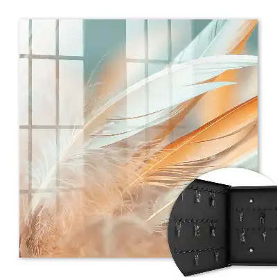 Wall mounted key box Pastel shades of feathers