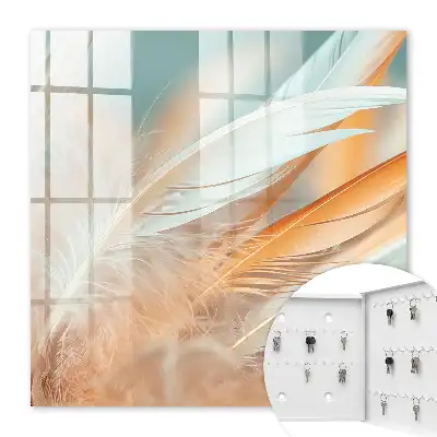 Wall mounted key box Pastel shades of feathers