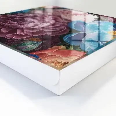 Wall mounted key box Colorful flowers on a black background