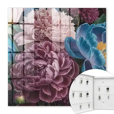Wall mounted key box Colorful flowers on a black background