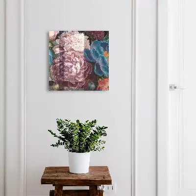 Wall mounted key box Colorful flowers on a black background