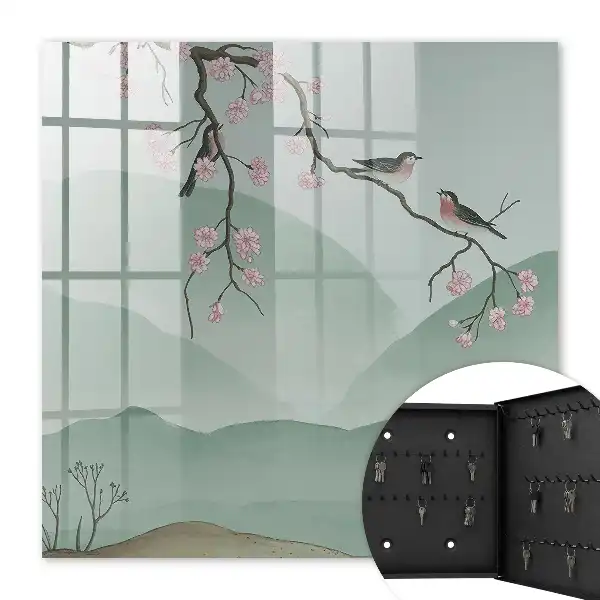 Decorative key box Birds and flowers peaceful background
