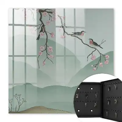 Decorative key box Birds and flowers peaceful background