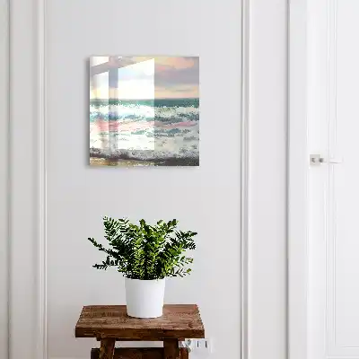Wall mounted key cabinet Seascape pastel sky