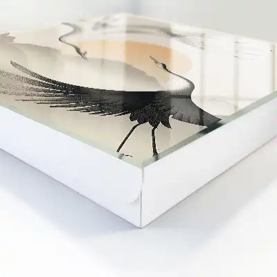 Decorative key box Japanese cranes against the backdrop of the rising sun