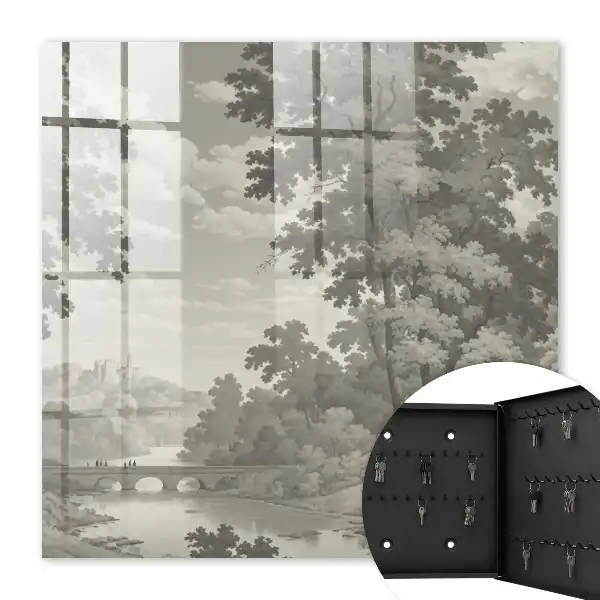 Wall mounted key cabinet A peaceful landscape full of greenery