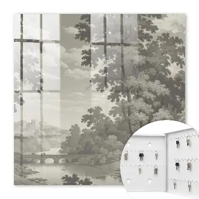 Wall mounted key cabinet A peaceful landscape full of greenery