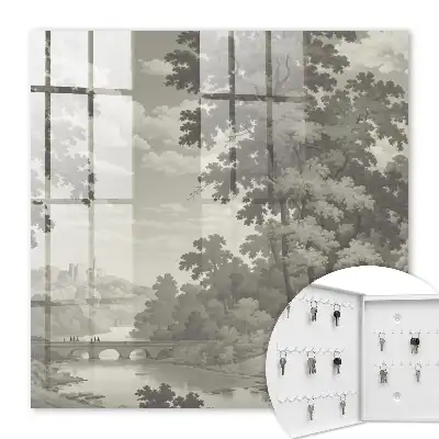 Wall mounted key cabinet A peaceful landscape full of greenery