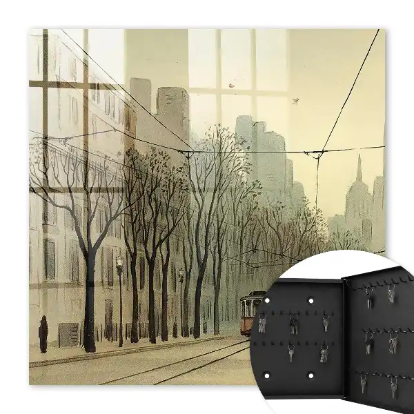 Wall mounted key box City walk trams red