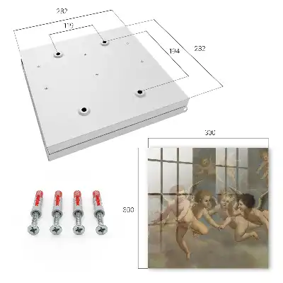 Wall mounted key cabinet Flying angels putti baroque painting blue
