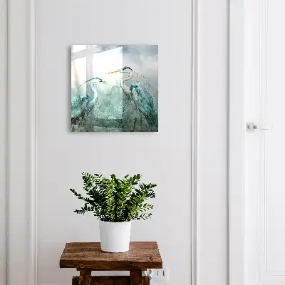 Wall Mounted Key Cabinet Featuring Watercolor Herons and Greenery