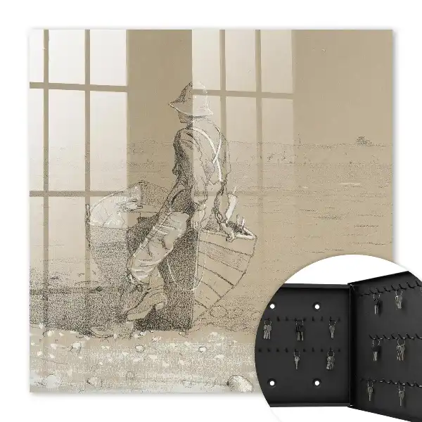 Wall mounted key box Fisherman by the lake with delicate detail