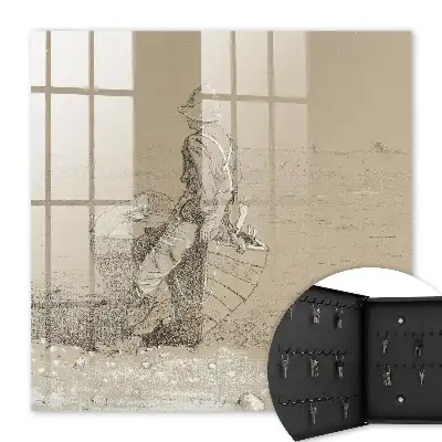 Wall mounted key box Fisherman by the lake with delicate detail