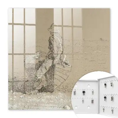 Wall mounted key box Fisherman by the lake with delicate detail
