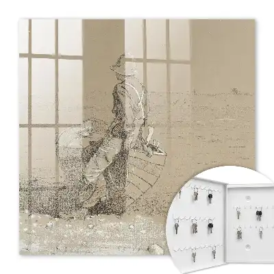 Wall mounted key box Fisherman by the lake with delicate detail