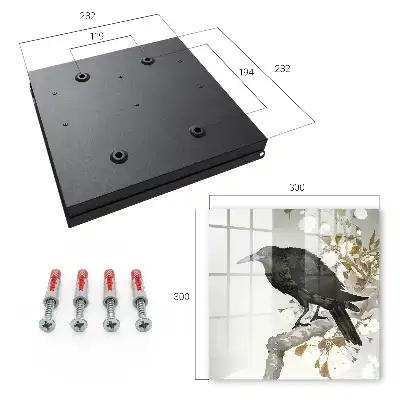 Wall mounted key cabinet with black raven on a branch with flowers design