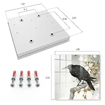 Wall mounted key cabinet with black raven on a branch with flowers design