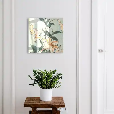 Wall mounted key cabinet Subtle lilies of Japanese woodblock print