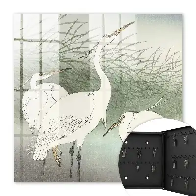 Wall Mounted Key Box Featuring Herons and Delicate Grasses