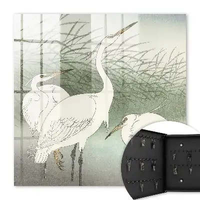 Wall Mounted Key Box Featuring Herons and Delicate Grasses
